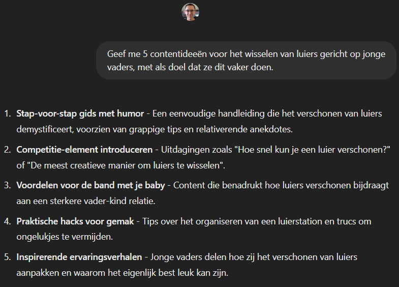 prompts-maken-chatgpt Een voorbeeldprompt in ChatGPT.